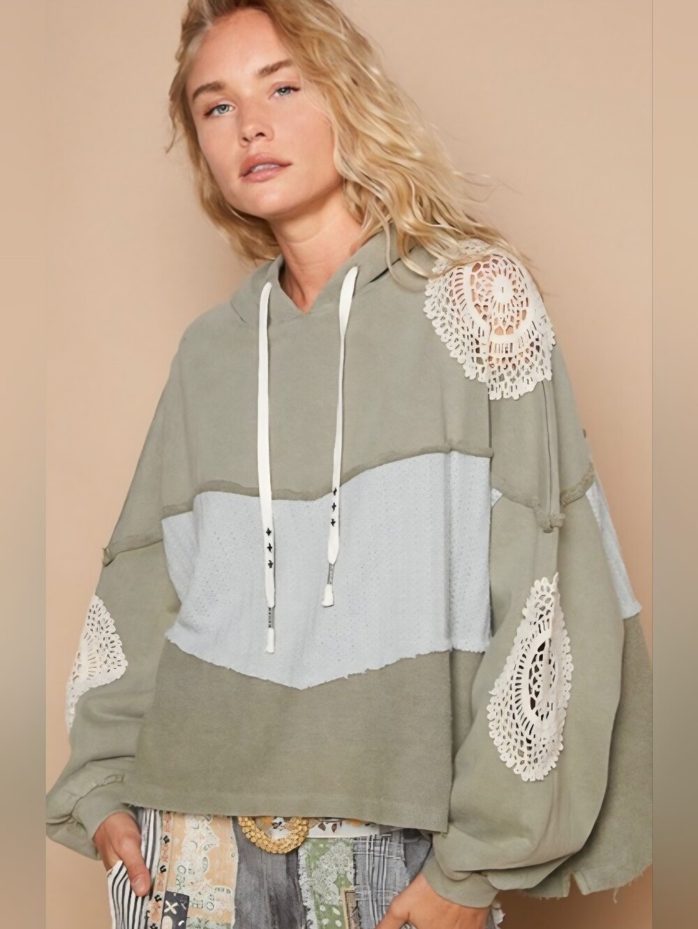 POL Oversized!! French Terry And Sweater Knit Hoodie SZ Sm (ptp34.5)
